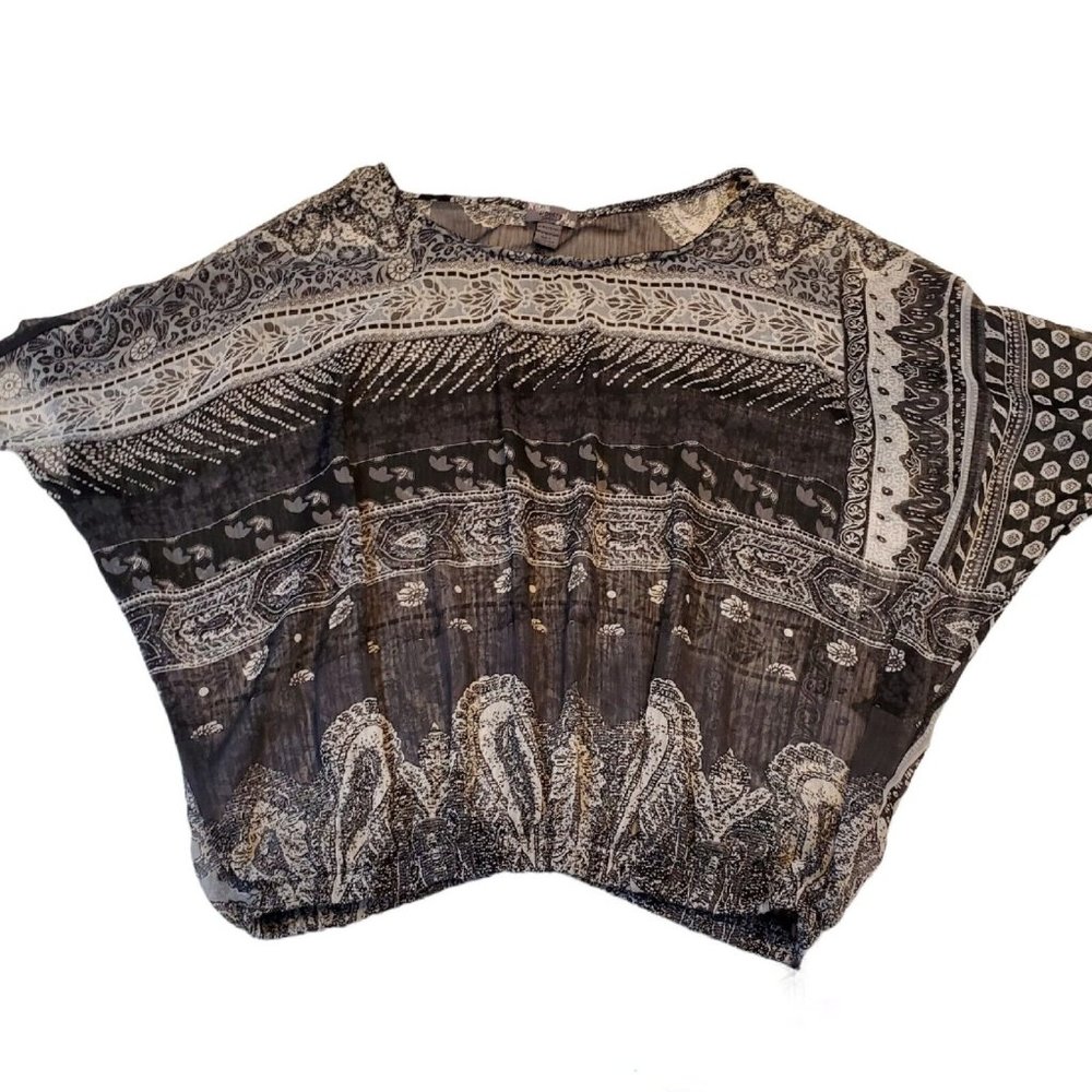 Poetry Black White Paisley Sheer Shell Blouse Size Small EUC